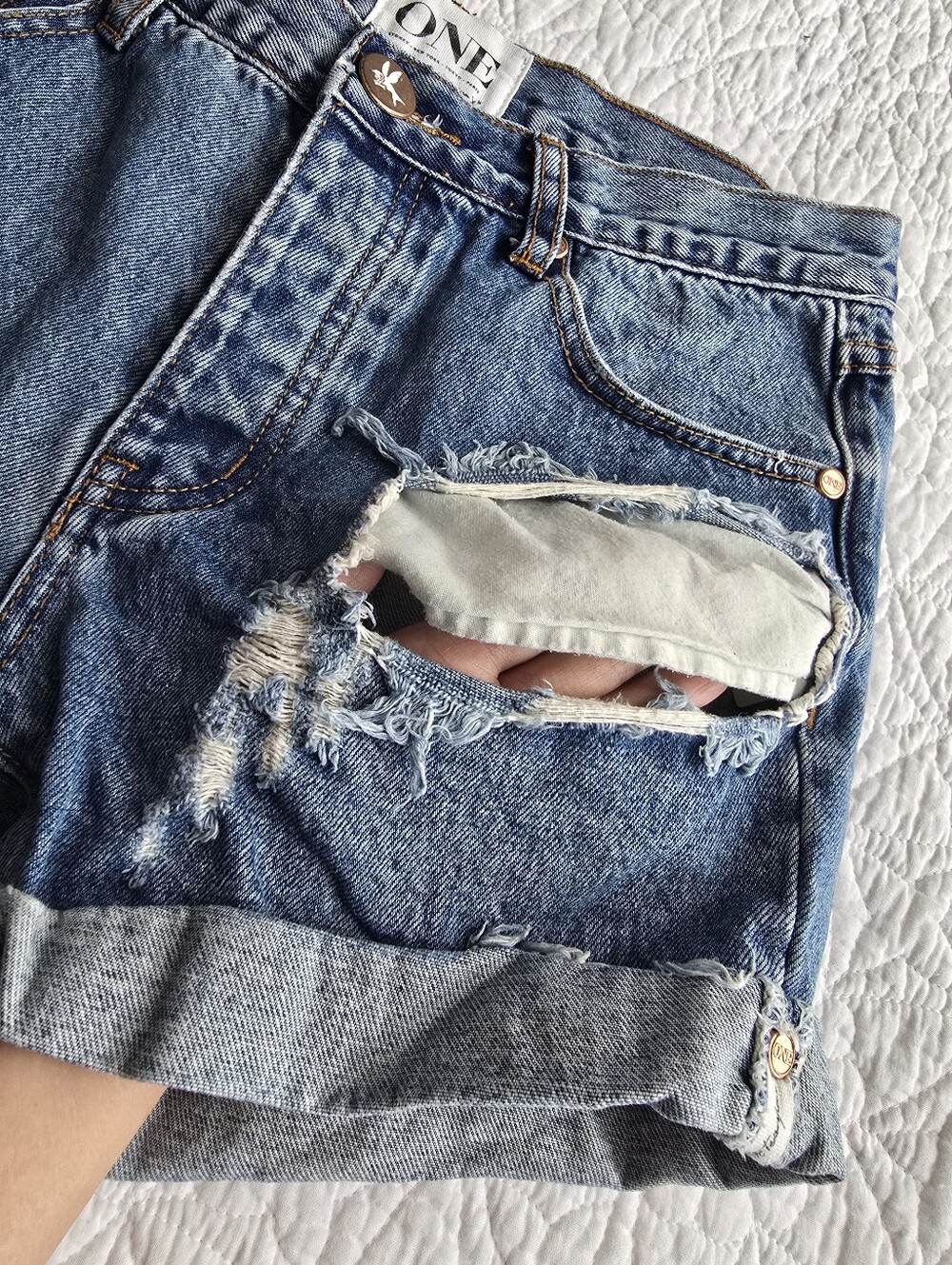 One By One Teaspoon Chargers Distressed Mid Rise Shorts - Picture 2 of 12